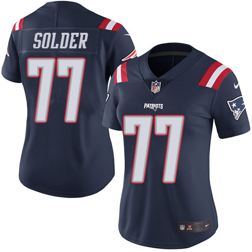 Women's Limited Nate Solder Nike Jersey Navy Blue - #77 Rush NFL New England Patriots